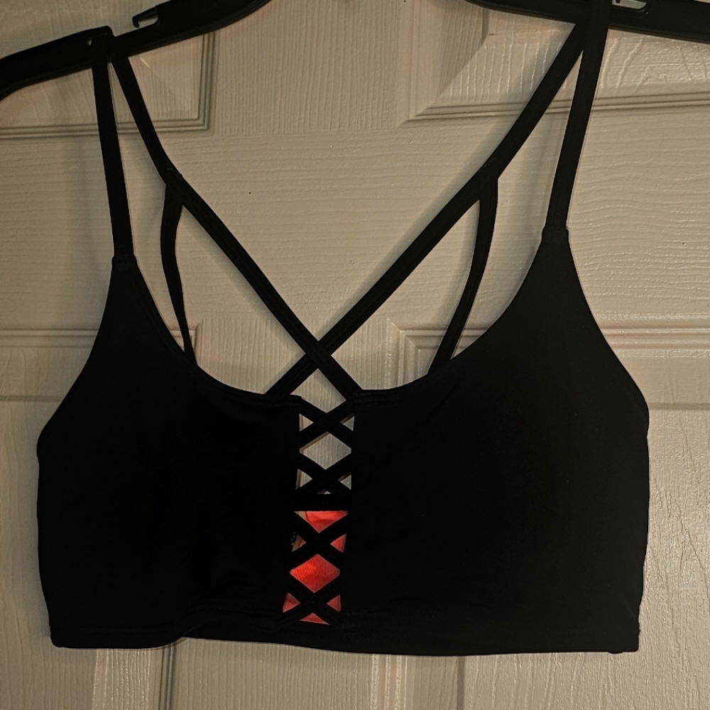 Victoria's Secret Women's Black and Pink Bikini Top SMALL